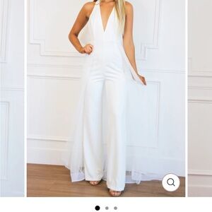 White Halter V-Neck Jumpsuit